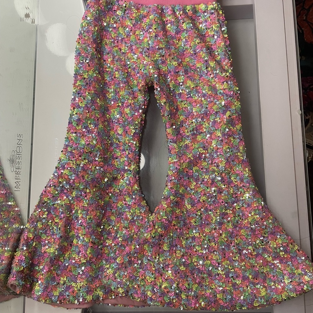 Rainbow Pastel Sequin Flare Pants